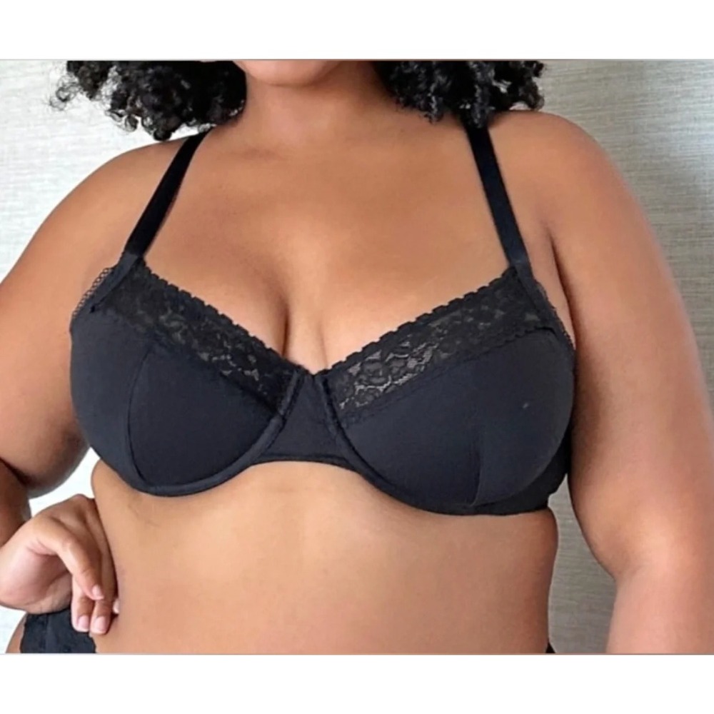 Savage X Fenty Black Cotton Lace Unlined Underwire Bra 40DDD No Padding NWT